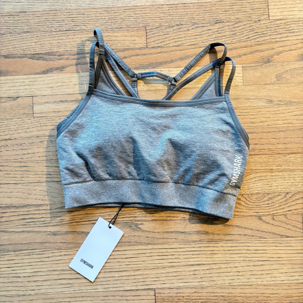 Gymshark Adapt Seamless Sports Bra‎ Grey Strappy Back Medium NWT